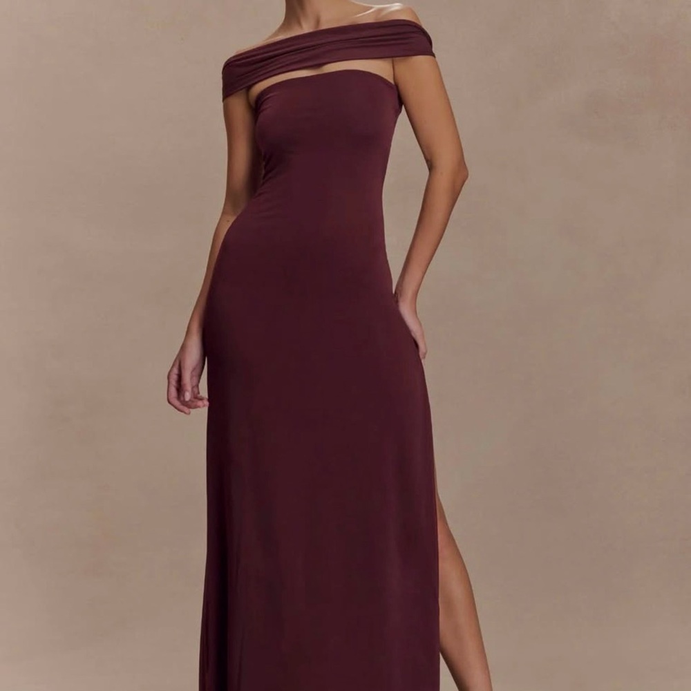 Meshki Off-Shoulder Wine Maxi Dress